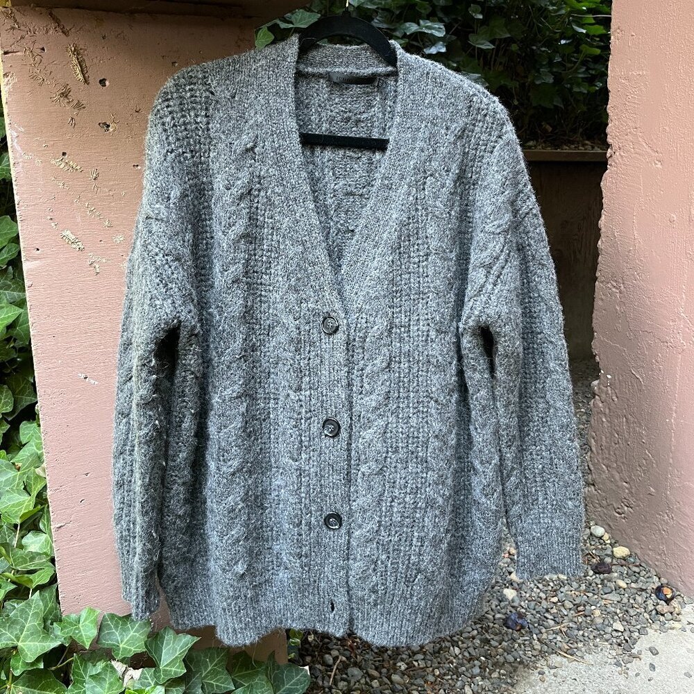 Jenni Kayne Wool & Alpaca Cable Cocoon Cardigan In Charcoal